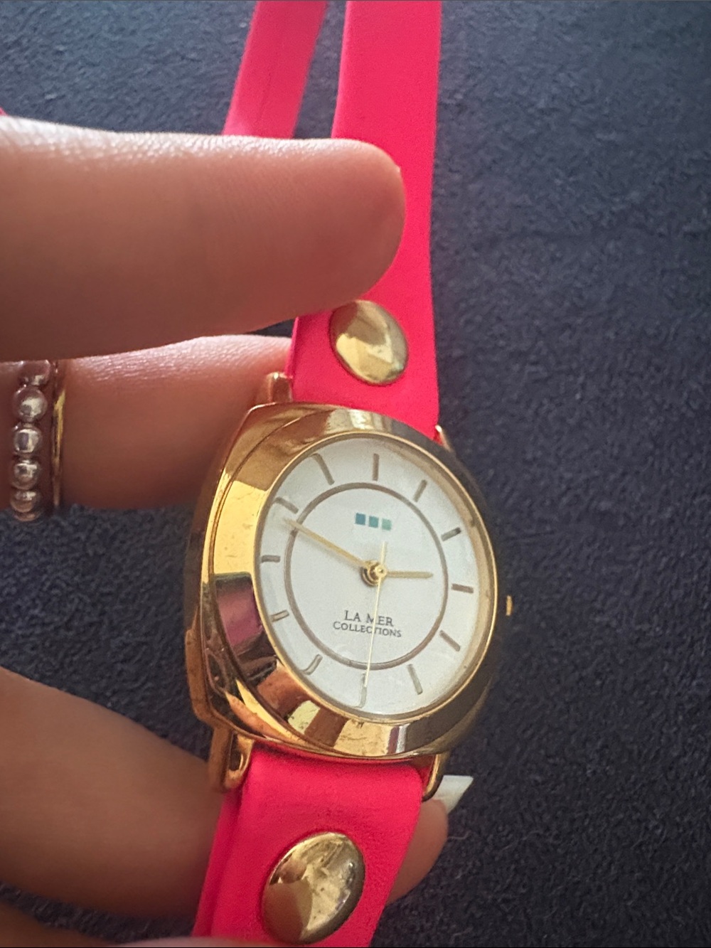 La Mer Neon Pink Wrap Watch with Gold Accents - Picture 3 of 7